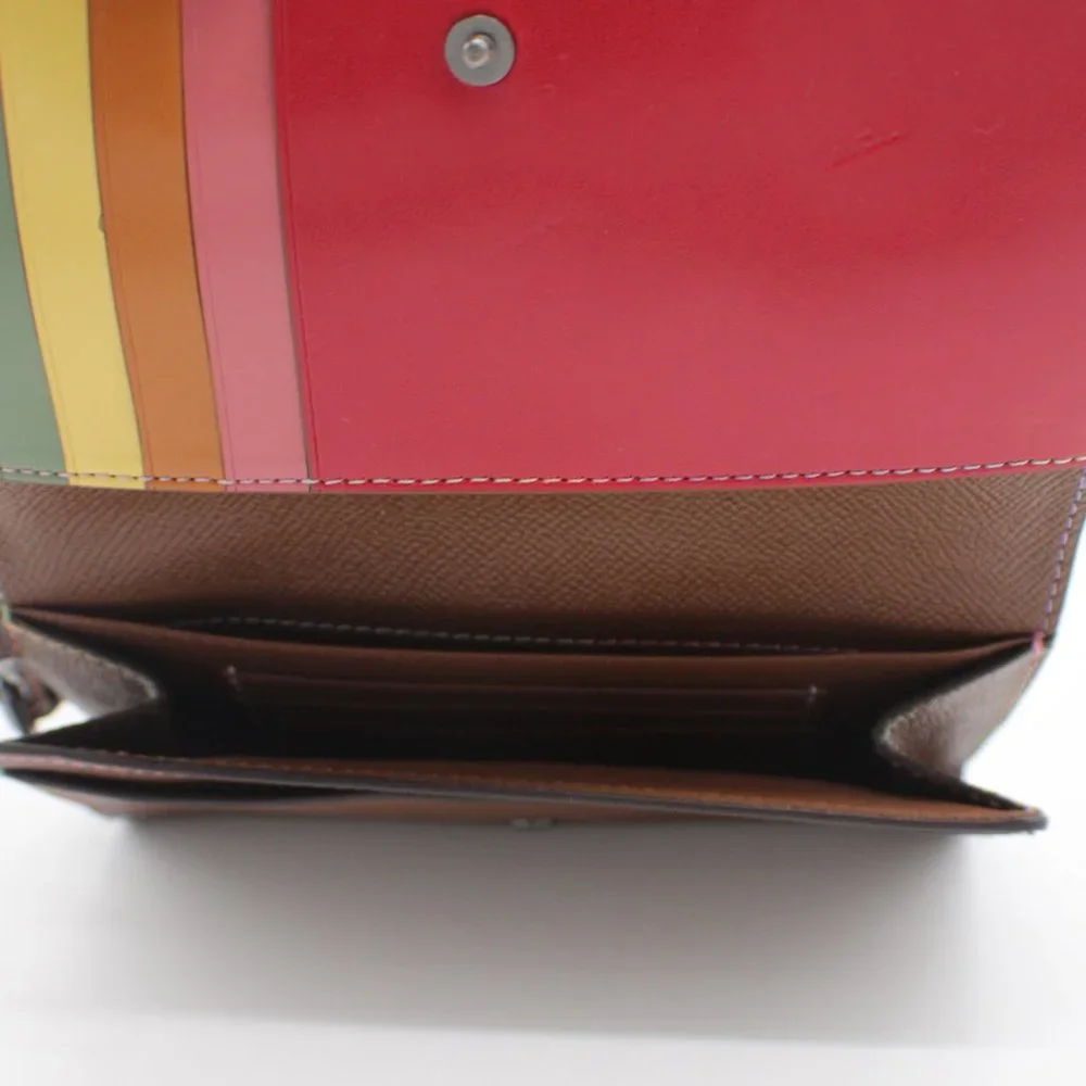 Coach Crossgrain Flap Phone Wallet Rainbow Stitching - Picture 2 of 4